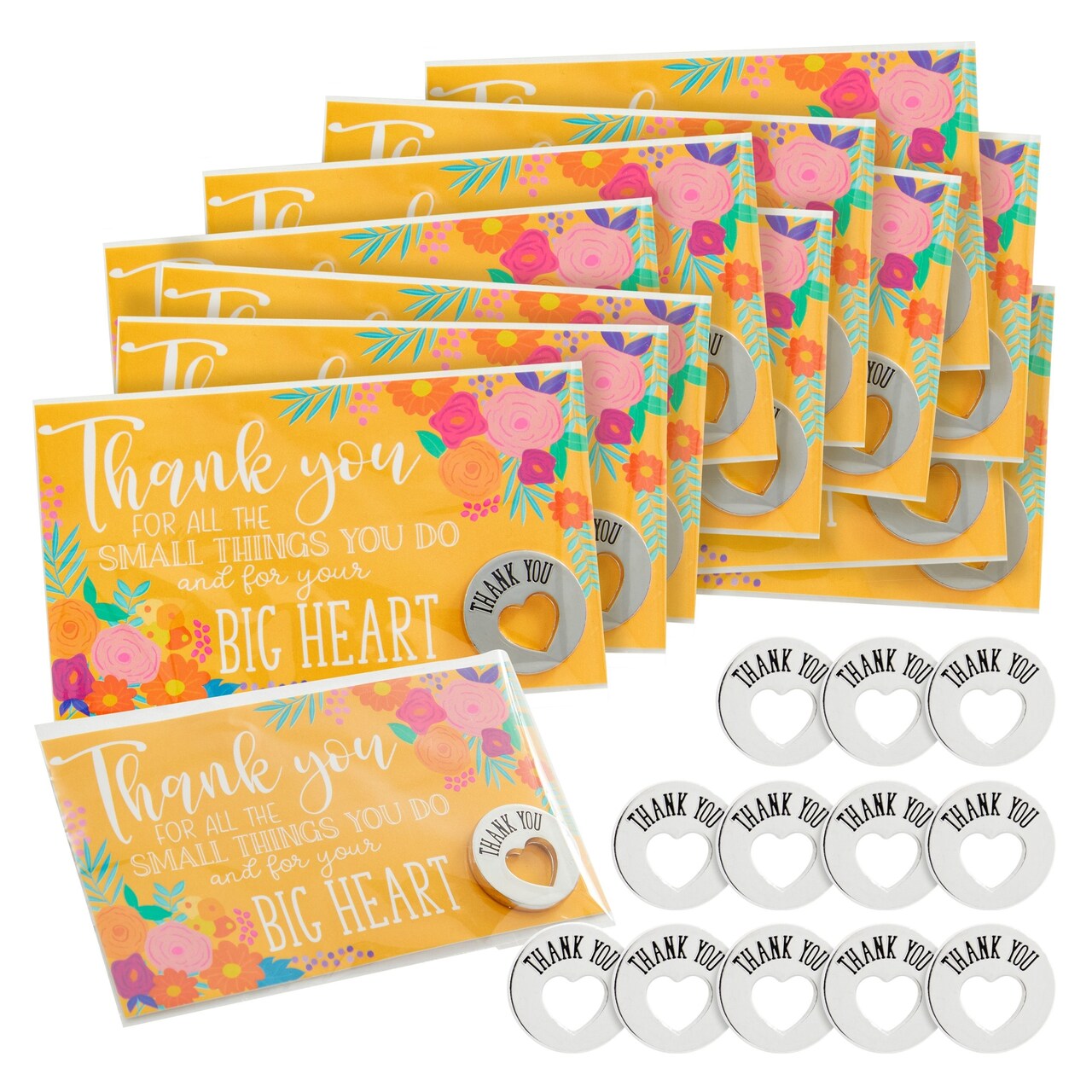 Set of 12 Tokens of Appreciation for Employees with Floral Thank You Cards Combo for Staff Work Gifts (0.75" Diameter)